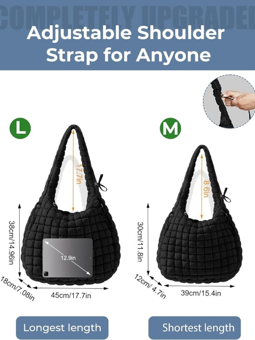 Puffer Quilted Tote Bag for Women Nylon Crossbody Bags Puffy Purse Hobo Large Sh - Picture 3 of 5